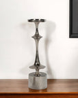 18" Silver Distressed Geometric Metal Tabletop Candle Holder