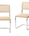 Set of Two Natural and Silver Steel Open Back Dining Side Chairs
