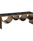 48" Black and Brass Mirrored Glass and Steel Solid Coffee Table