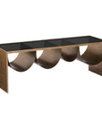 48" Black and Brass Mirrored Glass and Steel Solid Coffee Table