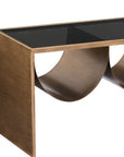 48" Black and Brass Mirrored Glass and Steel Solid Coffee Table