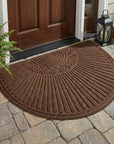 24" X 36" Brown Synthetic Fiber Abstract Outdoor Semi Circle Door Mat