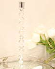 11" Clear And Silver Geo Stacks Crystal Tabletop Taper Candlestick