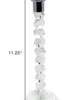 11" Clear And Silver Geo Stacks Crystal Tabletop Taper Candlestick