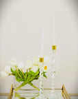 14" Clear And Gold Geo Stacks Crystal Tabletop Taper Candlestick