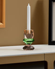 5" Amber Green And Smoky Black Faceted Crystal Tabletop Taper Candlestick