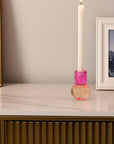 5" Pink And Clear Faceted Crystal Tabletop Taper Candlestick