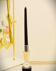 6" Silver Amber Clear And Black Faceted Crystal Tabletop Taper Candlestick