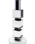 7" Silver Clear And Black Block And Cylinder Crystal Tabletop Taper Candlestick
