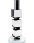 7" Silver Clear And Black Block And Cylinder Crystal Tabletop Taper Candlestick