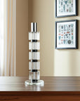 11" Silver Clear And Black Geo Crystal Tabletop Taper Candlestick