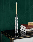 11" Silver Clear And Black Crystal Tabletop Taper Candlestick