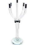 20" Clear And Silver Crystal Tabletop Contempo Candelabra Candle Holder