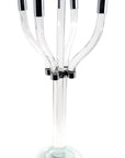 20" Clear And Silver Crystal Tabletop Contempo Candelabra Candle Holder