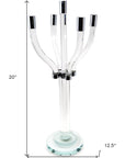 20" Clear And Silver Crystal Tabletop Contempo Candelabra Candle Holder