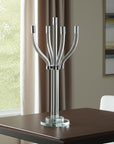 20" Clear And Silver Crystal Tabletop Contempo Candelabra Candle Holder