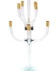 23" Clear Gold And Silver Crystal Tabletop Candelabra Candle Holder