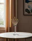 20" Clear Gold And Silver Crystal Tabletop Candelabra Candle Holder