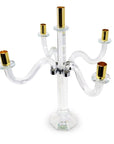 20" Clear Silver And Gold Crystal Tabletop Candelabra Candle Holder
