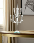 23" Clear And Silver Crystal Tabletop Candelabra Candle Holder