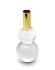 Set of Two Clear And Gold Geo Orbs Crystal Tabletop Taper Candlesticks