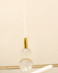 Set of Two Clear And Gold Geo Orbs Crystal Tabletop Taper Candlesticks