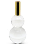 Set of Two Clear And Gold Geo Orbs Crystal Tabletop Taper Candlesticks