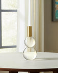 Set of Two Clear And Gold Geo Orbs Crystal Tabletop Taper Candlesticks