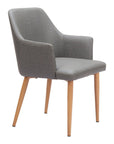 Set of Two Gray And Natural Fabric And Wood Dining Arm Chairs