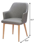 Set of Two Gray And Natural Fabric And Wood Dining Arm Chairs