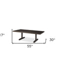 55" Dark Brown Solid Wood Double Pedestal Coffee Table
