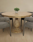 Five Piece Dark Brown Round Solid Wood Dining Set with Four Chairs