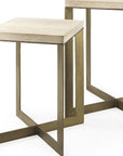 Set of Two Natural and Gold Solid Wood and Metal Square Cross Legs Nested Tables