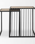 Set of Two Natural and Black Solid Wood and Metal Square Sled Nested Tables