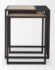 Set of Two Natural and Black Solid Wood and Metal Square Sled Nested Tables