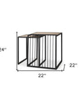 Set of Two Natural and Black Solid Wood and Metal Square Sled Nested Tables