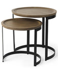 Set of Two Brown and Black Solid Wood and Iron Round Nested Tables