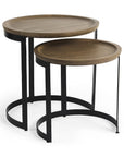 Set of Two Brown and Black Solid Wood and Iron Round Nested Tables