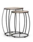 Set of Two Natural and Silver Solid Wood and Iron Round Frame Nested Tables