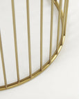 Set of Two Clear and Gold Tempered Glass and Metal Wire Round Drum End Tables