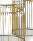 Set of Two Clear and Gold Tempered Glass and Metal Wire Round Drum End Tables