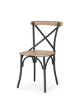 Set of Two Light Brown and Black Solid Wood Cross Back Dining Side Chairs