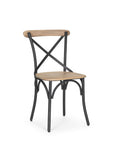 Set of Two Light Brown and Black Solid Wood Cross Back Dining Side Chairs