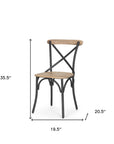Set of Two Light Brown and Black Solid Wood Cross Back Dining Side Chairs