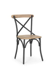 Set of Two Light Brown and Black Solid Wood Cross Back Dining Side Chairs