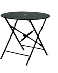 30" Black Rounded Aluminum Folding Outdoor Bistro Table with Umbrella Hole