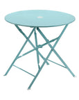 30" Aqua Rounded Aluminum Folding Outdoor Bistro Table with Umbrella Hole