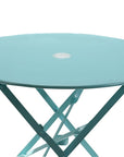 30" Aqua Rounded Aluminum Folding Outdoor Bistro Table with Umbrella Hole