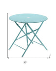30" Aqua Rounded Aluminum Folding Outdoor Bistro Table with Umbrella Hole