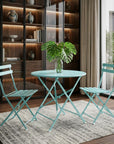30" Aqua Rounded Aluminum Folding Outdoor Bistro Table with Umbrella Hole